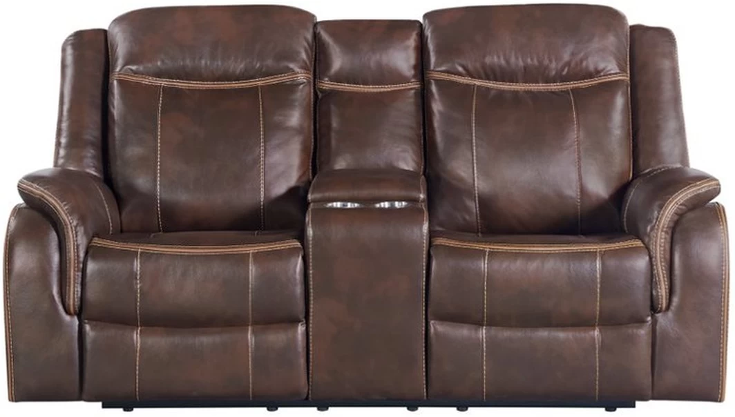 Elements International Carrera Brown Gliding Reclining Loveseat With Console 2 Elements International Carrera Brown Gliding Reclining Loveseat With Console - Image 2