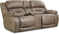 HomeStretch Brown Power Reclining Loveseat With Console