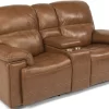 Flexsteel® Fenwick Brown Power Reclining Loveseat With Console And Power Headrests
