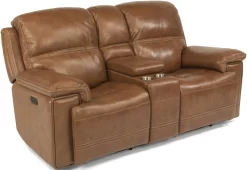 Flexsteel® Fenwick Brown Power Reclining Loveseat With Console And Power Headrests
