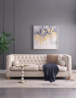 A & B Home Gold/White Round Side Table With Pebbled Stand -Furniture comprehensive store a8de22ba 4942 4216 91e1 373f74eecb8c