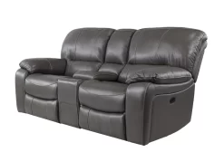 Man Wah Gray Leather Power Reclining Console Loveseat -Furniture comprehensive store ab7846cf 195e 474f 8a45 724e01867d67