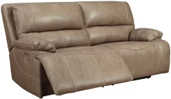 Signature Design By Ashley® Ricmen Putty Leather Power Reclining Sofa With Adjustable Headrest
