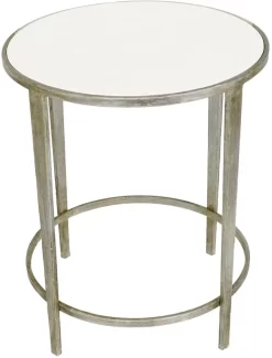 Zeugma Imports Silver Leaf/Glassy White Side Table