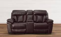 Man Wah Brown Leather Gliding Reclining Console Loveseat -Furniture comprehensive store b50fbfb7 02a9 409e 8427 f4ca56094161