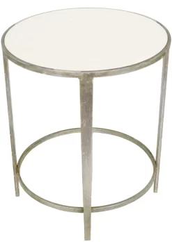 Zeugma Imports Silver Leaf/Glassy White Side Table -Furniture comprehensive store b684898c 6e78 4104 9cba ddd8bea96705