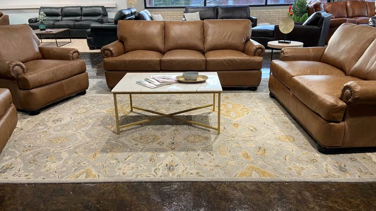 USA Premium Leather Furniture Cashew Ancient Sofa 2 USA Premium Leather Furniture Cashew Ancient Sofa - Image 2