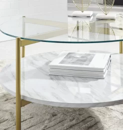 Signature Design By Ashley® Wynora White/Gold Round Coffee Table -Furniture comprehensive store bce97cff fbd5 45ce a8b1 a0534a96ea5e