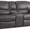 Man Wah Gray Leather Power Reclining Console Loveseat