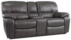 Man Wah Gray Leather Power Reclining Console Loveseat