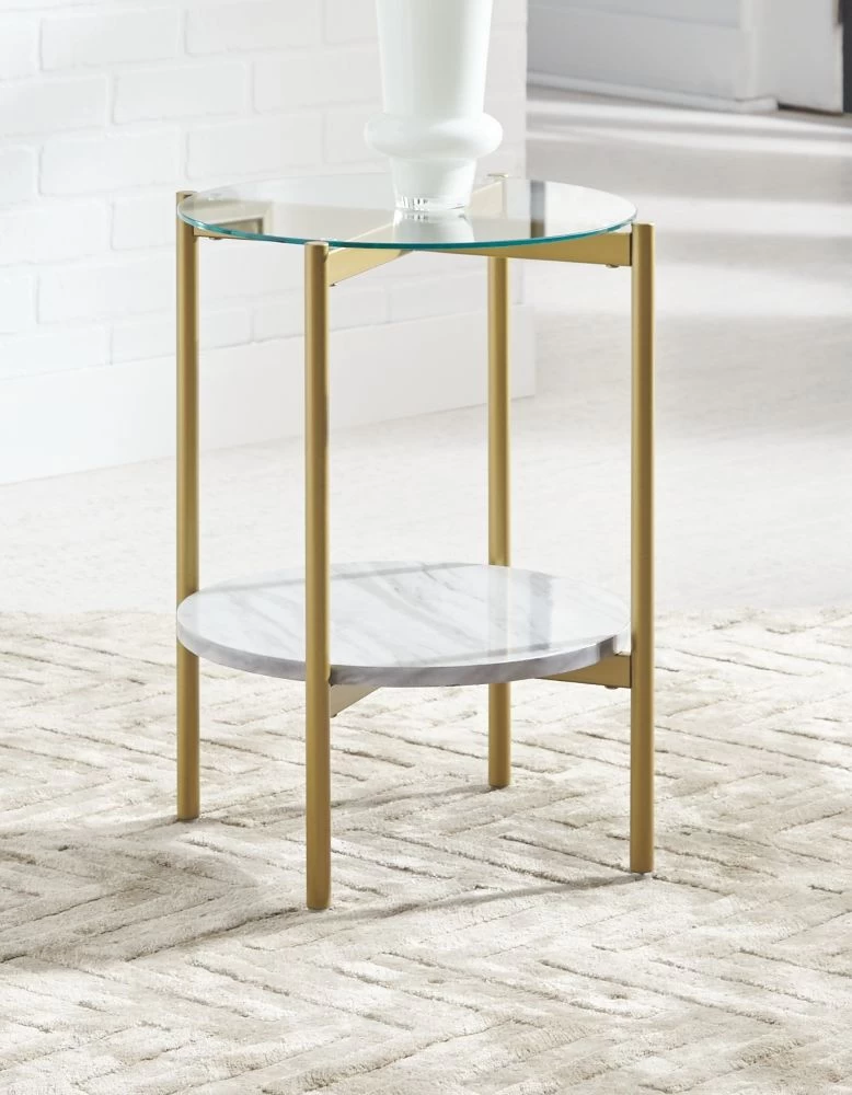 Signature Design By Ashley® Wynora White/Gold Round End Table 3 Signature Design By Ashley® Wynora White/Gold Round End Table - Image 3