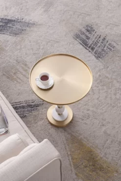 A & B Home Gold/White Round Side Table With Pebbled Stand -Furniture comprehensive store c20c39c3 fcd1 4114 95e0 f87c4a09a119