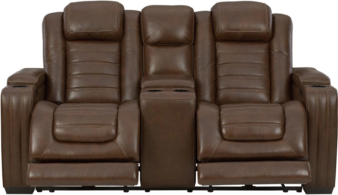 Signature Design By Ashley® Backtrack Chocolate Leather Power Reclining Loveseat/Console/Adjustable Headrest 4 Signature Design By Ashley® Backtrack Chocolate Leather Power Reclining Loveseat/Console/Adjustable Headrest - Image 4