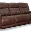 Man Wah Walnut Leather Power Reclining Sofa