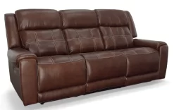 Man Wah Walnut Leather Power Reclining Sofa