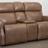 Man Wah Umber Leather Power Reclining Console Loveseat