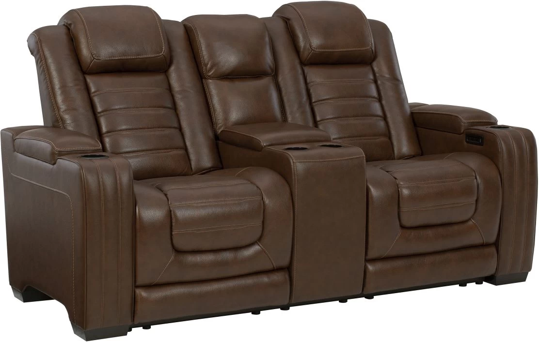 Signature Design By Ashley® Backtrack Chocolate Leather Power Reclining Loveseat/Console/Adjustable Headrest 1 Signature Design By Ashley® Backtrack Chocolate Leather Power Reclining Loveseat/Console/Adjustable Headrest