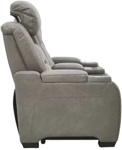 Signature Design By Ashley® The Man-Den Gray Leather Power Reclining Loveseat With Adjustable Headrest -Furniture comprehensive store d335d0db 1eca 452d 98e2 4c0714cc59ab
