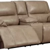 Signature Design By Ashley® Ricmen Putty Leather Power Reclining Loveseat With Adjustable Headrest