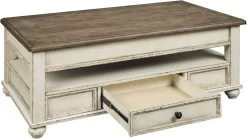 Signature Design By Ashley® Realyn White/Brown Lift Top Coffee Table -Furniture comprehensive store d5d6ac82 eded 4a5a 903f 6fd34d2d9940