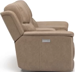 Flexsteel® Cade Mushroom Leather Power Reclining Loveseat With Console & Power Headrests -Furniture comprehensive store e0723697 6c4e 4330 b5ca 0dd97d402635