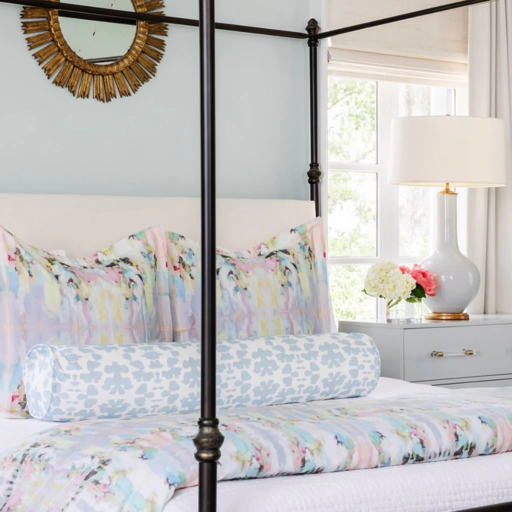 Laura Park Designs Chintz Mist Blue/White Round Bolster Pillow 5 Laura Park Designs Chintz Mist Blue/White Round Bolster Pillow - Image 5