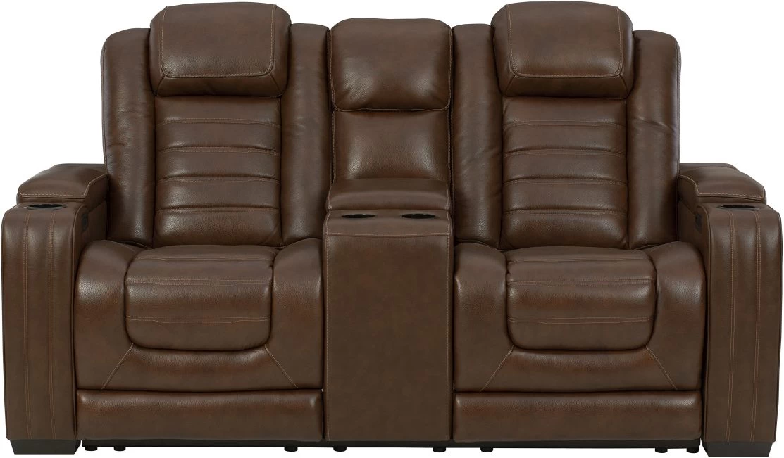 Signature Design By Ashley® Backtrack Chocolate Leather Power Reclining Loveseat/Console/Adjustable Headrest 2 Signature Design By Ashley® Backtrack Chocolate Leather Power Reclining Loveseat/Console/Adjustable Headrest - Image 2
