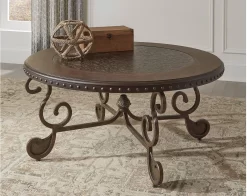 Signature Design By Ashley® Rafferty Dark Brown Round Coffee  Table -Furniture comprehensive store ed46924a f9f6 4d11 9e38 d16d1f943dc4