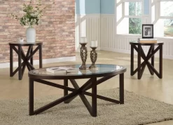Crown Mark Cole 3-Piece Brown/Clear Living Room Table Set -Furniture comprehensive store f35fc48c 631d 484d 9f04 892f2d552969