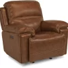 Flexsteel® Fenwick Brown Leather Power Gliding Recliner With Power Headrest