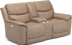 Flexsteel® Cade Mushroom Leather Power Reclining Loveseat With Console & Power Headrests