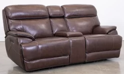 Man Wah Walnut Leather Power Reclining Console Loveseat