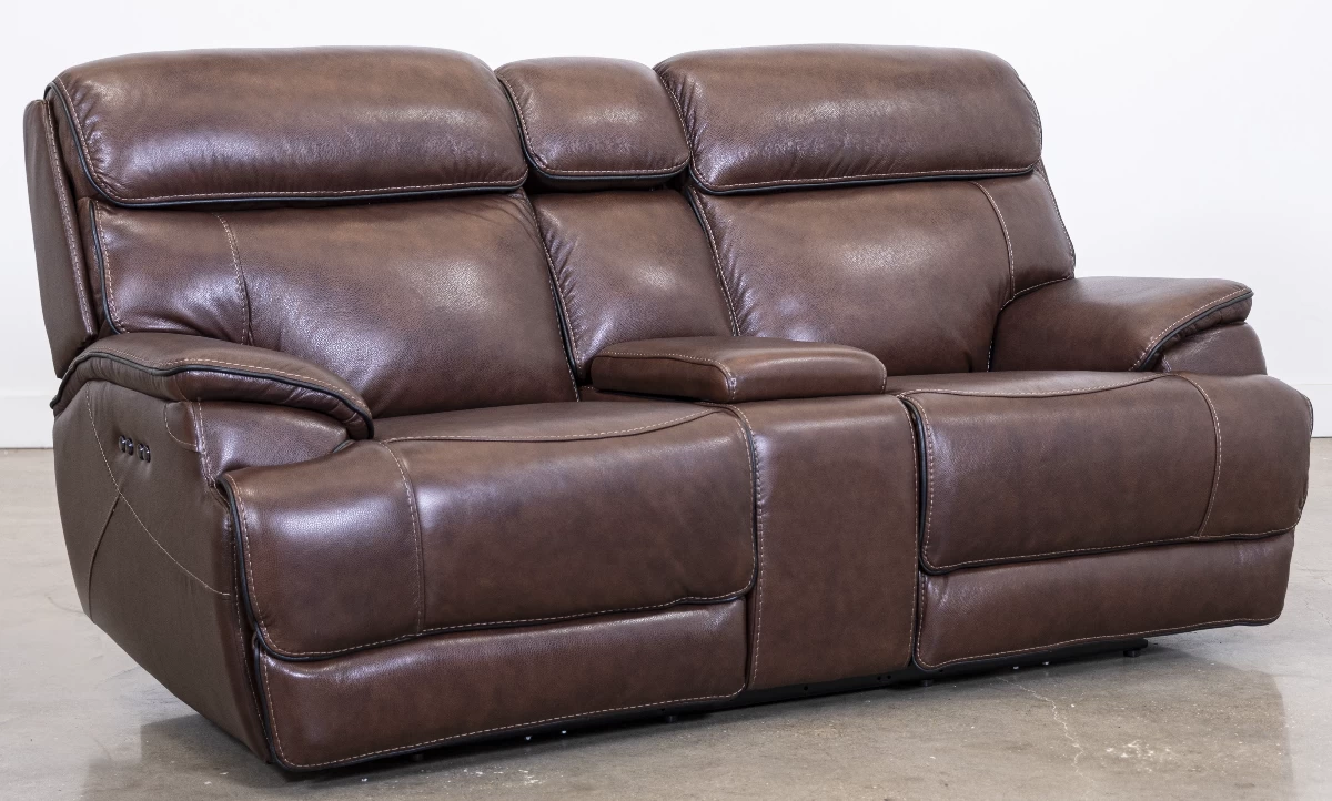 Man Wah Walnut Leather Power Reclining Console Loveseat 1 Man Wah Walnut Leather Power Reclining Console Loveseat