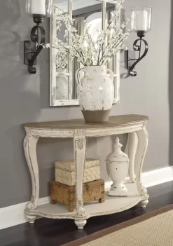 Signature Design By Ashley® Realyn White/Brown Sofa Table -Furniture comprehensive store fe306a00 c465 4269 b8b6 2c123ee965aa